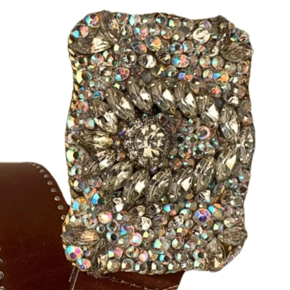 Vintage OOAK Crystal Boho BLING Buckle Belt